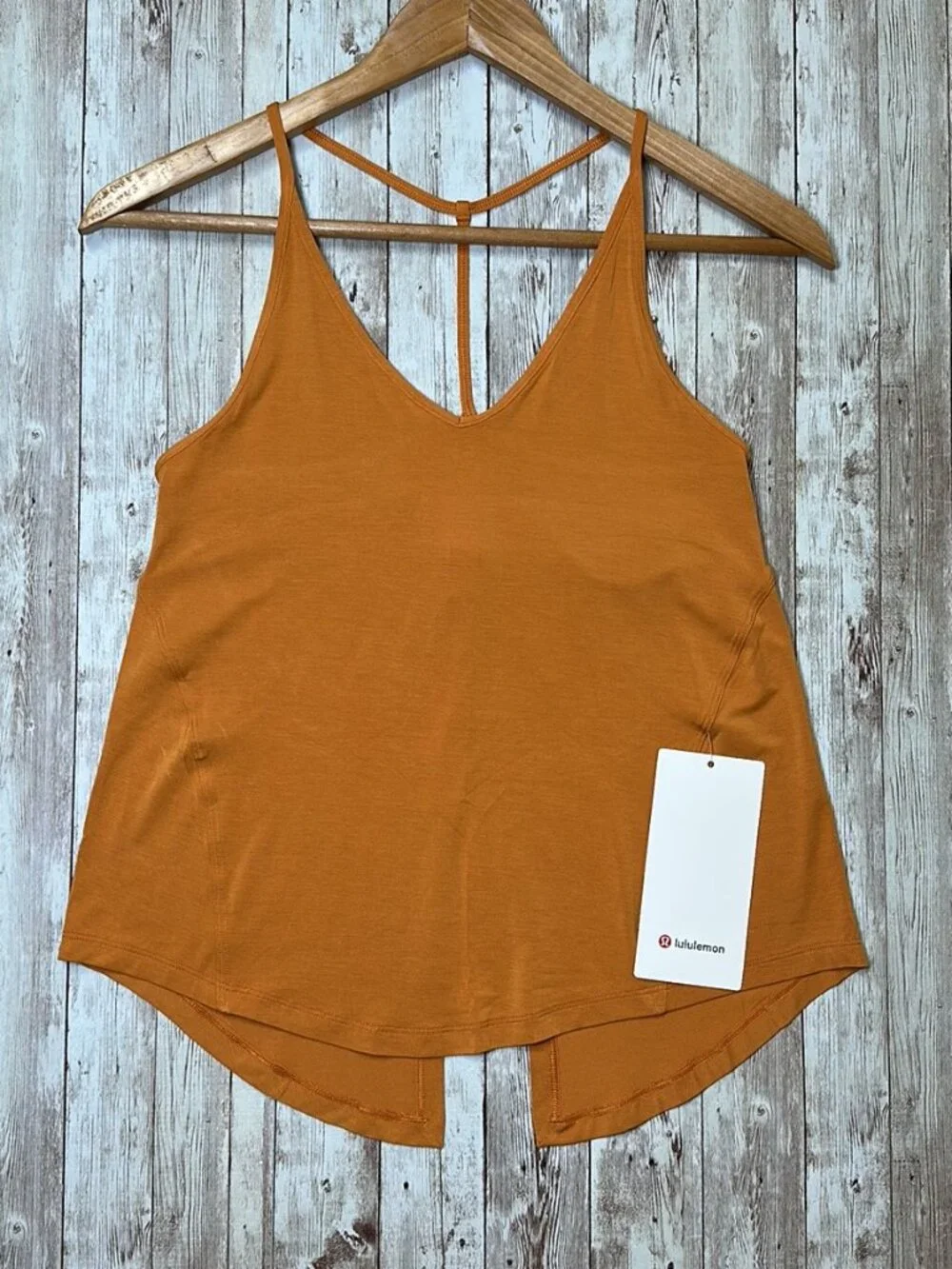 Lululemon Modal Silk Yoga Tank Top sz 2 Autumn Orange Tie T-Back Strappy